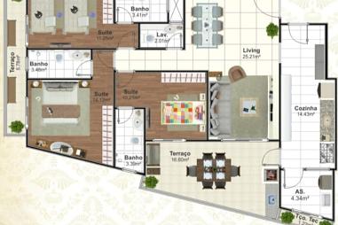 Apartamento com 3 quartos à venda, 130m², 4 banheiros, 2 garagens - Canto do Forte - Praia Grande
