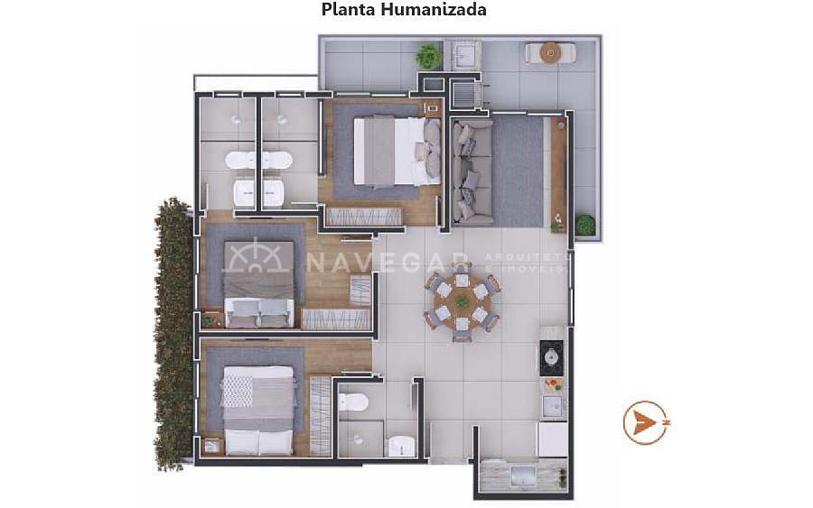 Ed. Talismã | Apartamento com 3 quartos (sendo 2 suítes), 1 ou 2 vagas de garagem, sacada com churrasqueira — foto 8