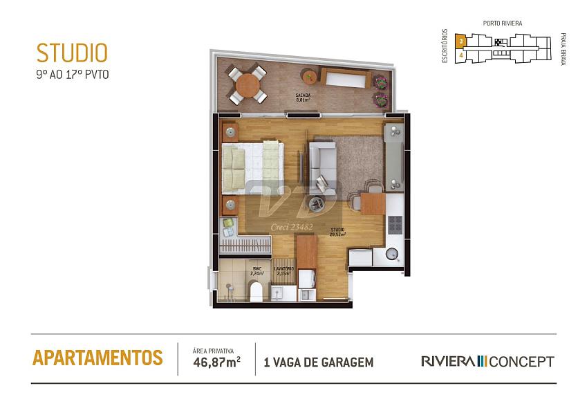 HOME STUDIO - 1 DORMITÓRIO - 01 VAGA - PRAIA BRAVA — foto 2